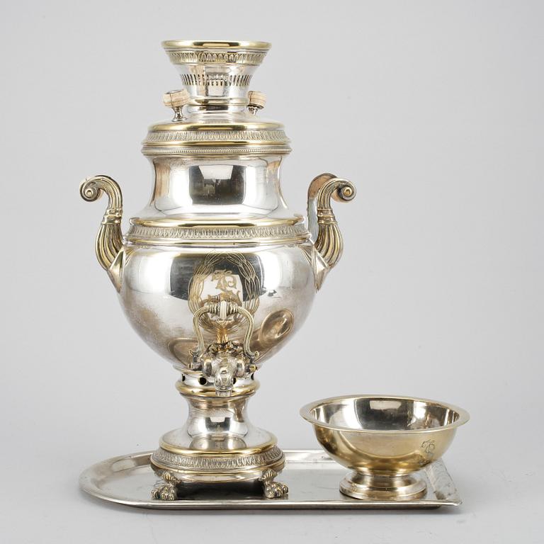 SAMOVAR, 3 delar, nysilver, Plewkiewicz, Warsawa, 1800-talets slut.