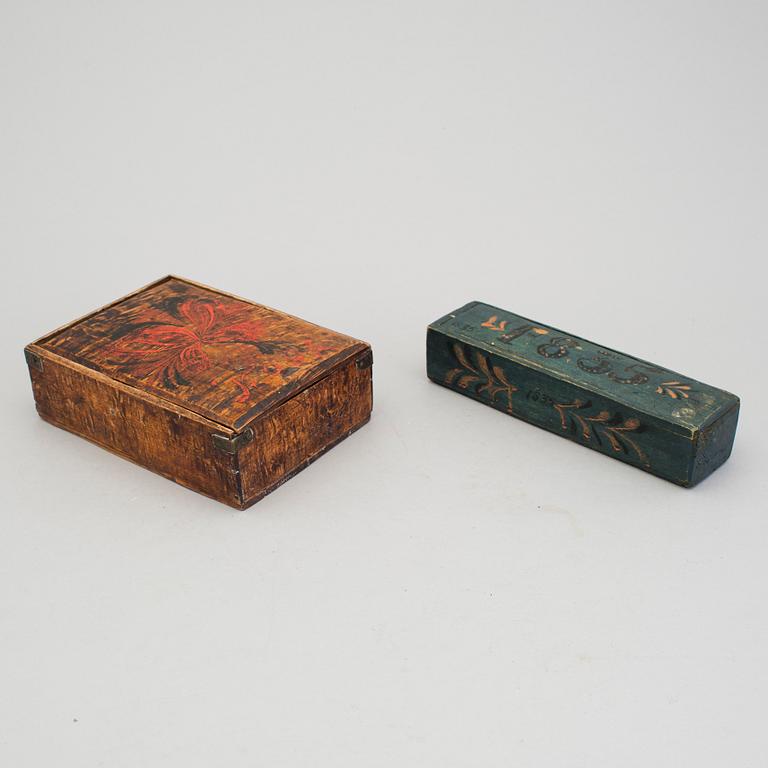 A lot of five painted folk art boxes 19th century.