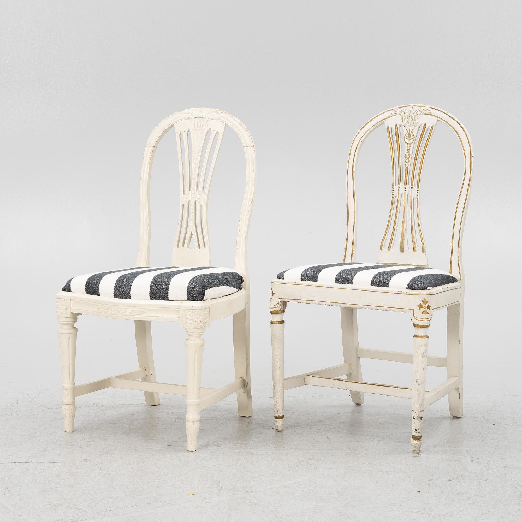 Three matched Gustavian chairs, second half of the 18th century.