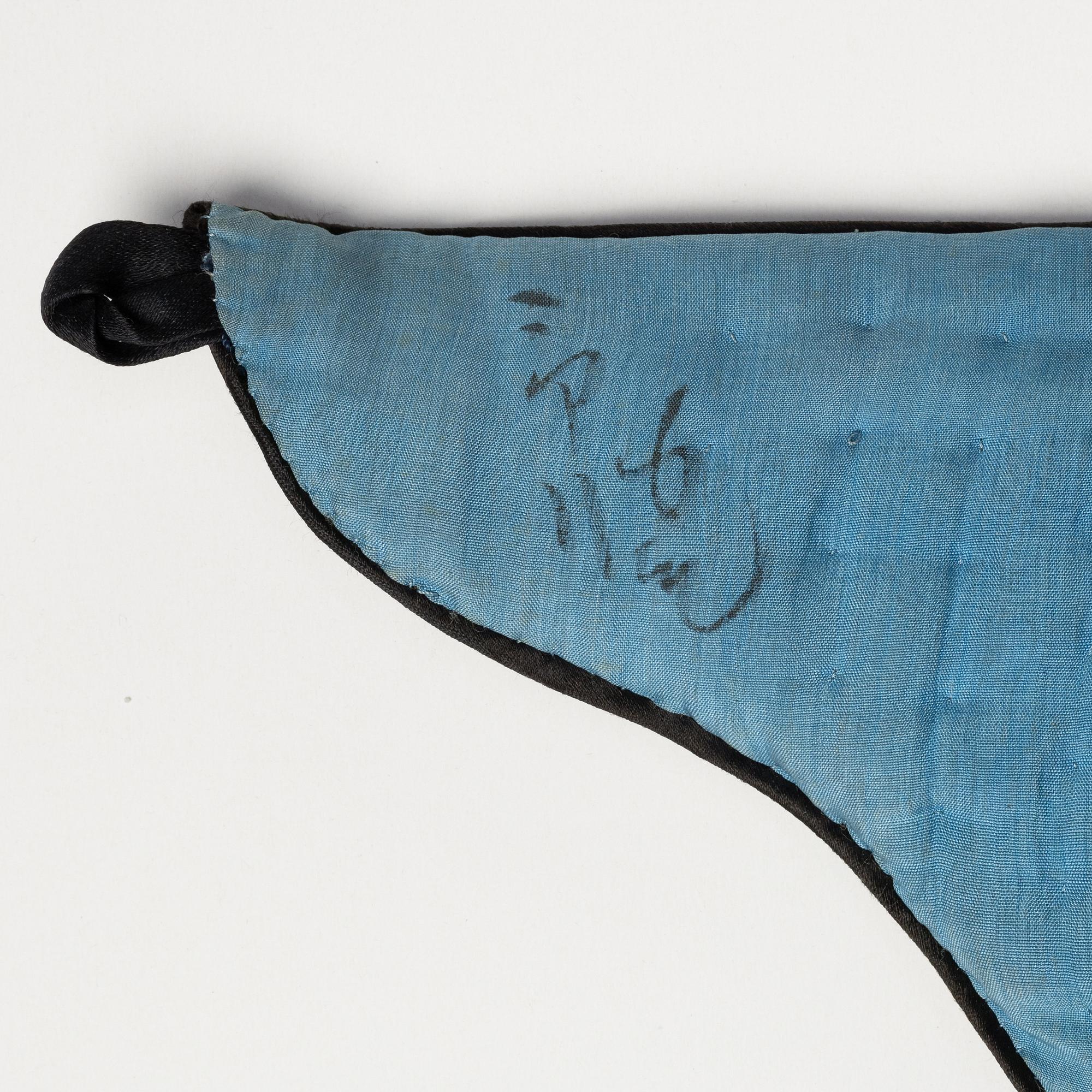 A group of five embroidered silk items, late Qing dynasty, early 20th century.