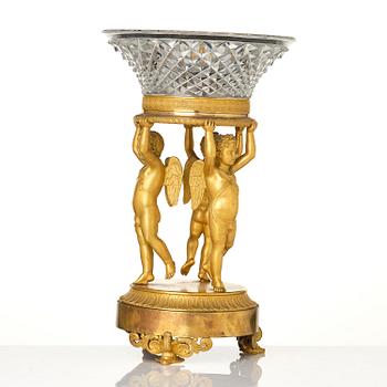 An Empire ormolu and cut glass centerpiece in the mannor of Pierre-François Feuchère, Paris, ca 1820.