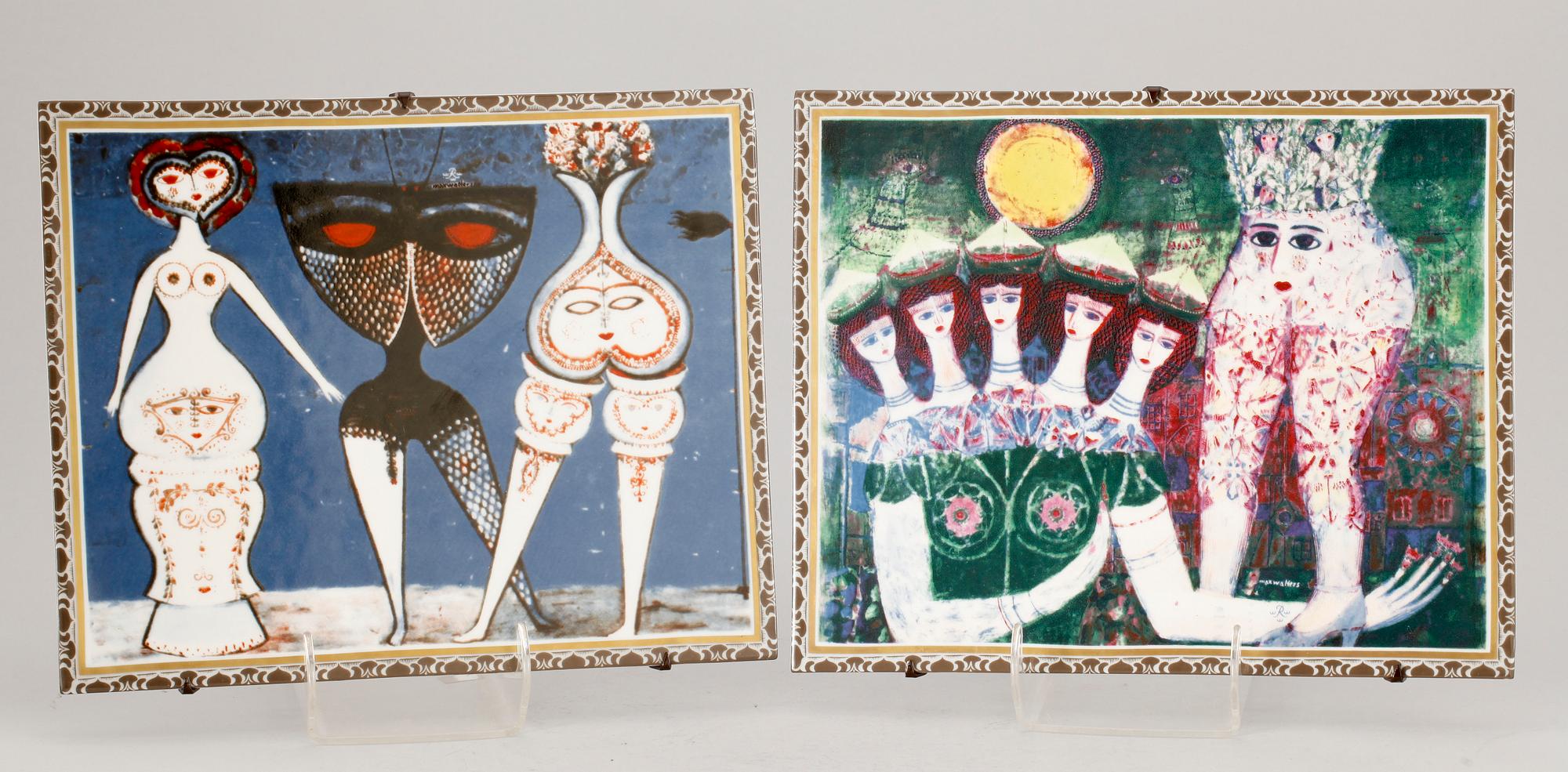 VÄGGPLAKETTER, porslin, 2 st, Max Walter Svanberg, Rörstrand.