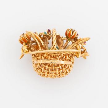WA Bolin korgbrosch 18K guld och emalj, design Barbro Littmarck.
