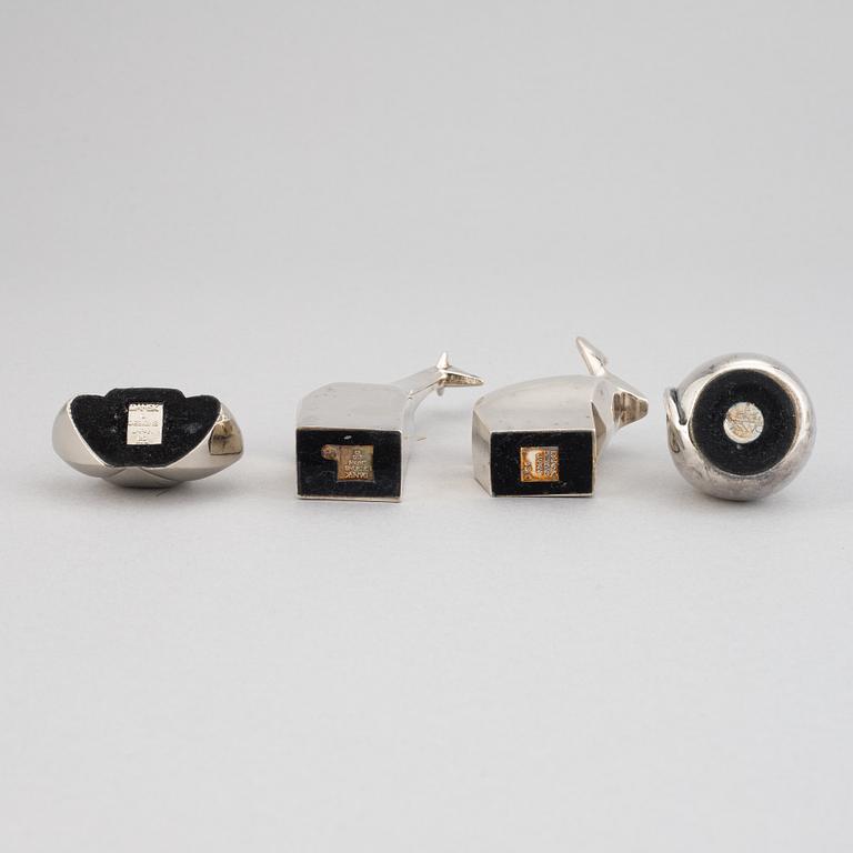 Gunnar Cyrén mfl, figuriner, 4 st, silverpläterad zink, Dansk Designs, Japan.