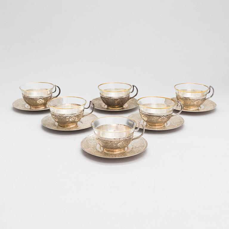 A 7-piece Persian silver tea set, 20th century.