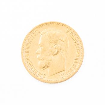 Gold coin, Nicholas II, Russia, 5 Rubles, 1898.
