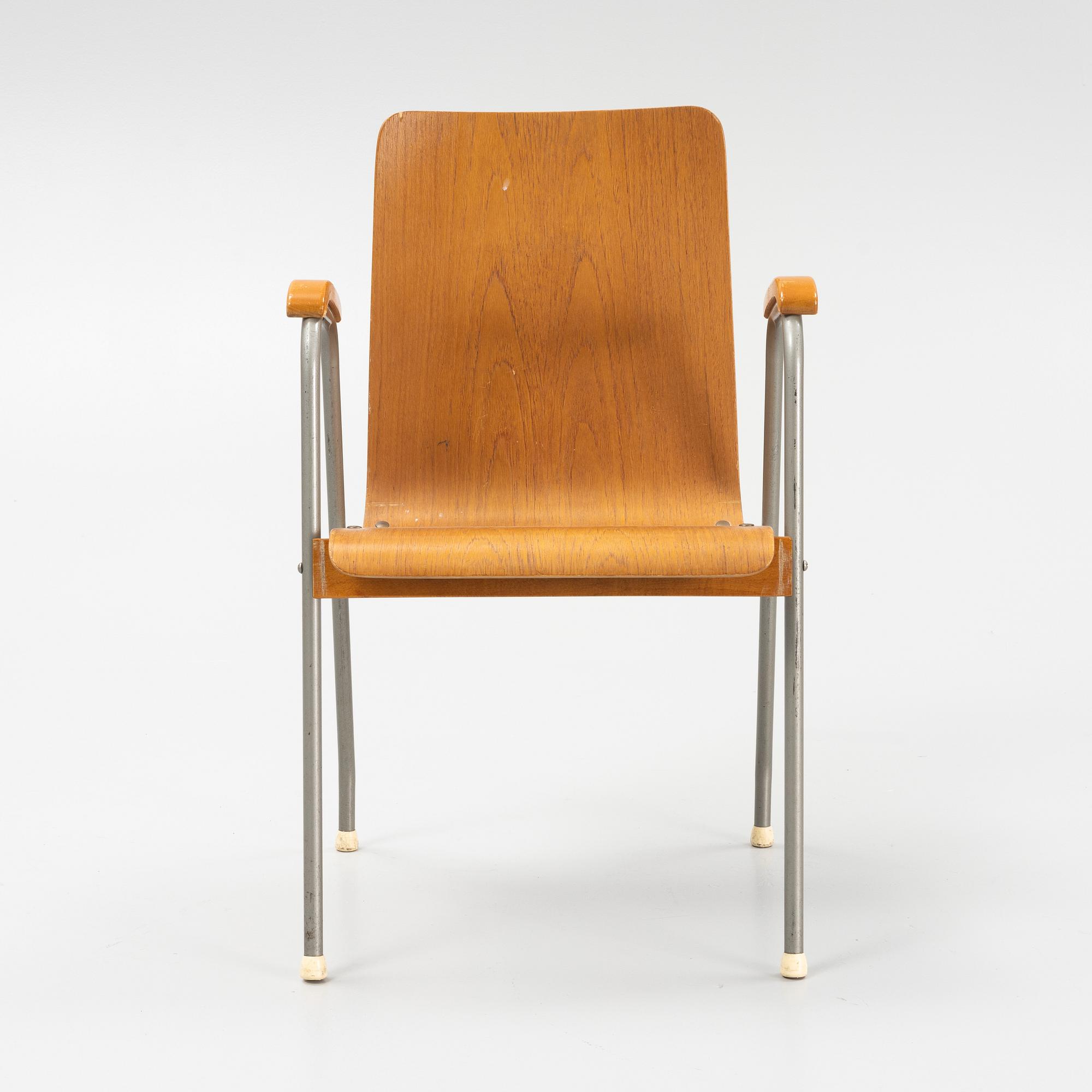 Six teak veneered armchairs, mid 20th century.