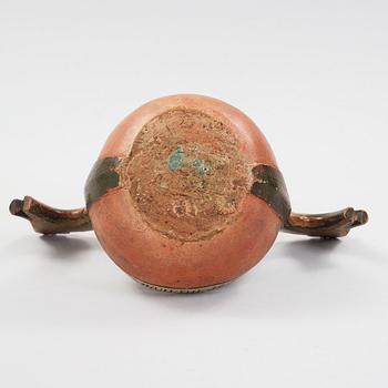 A Norwegian 18th century "Kjenge" painted carved wood ale cup bowl.