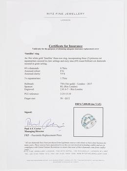 Ring, 18K vitguld med briljantslipade diamanter och akvamariner, Ritz London.