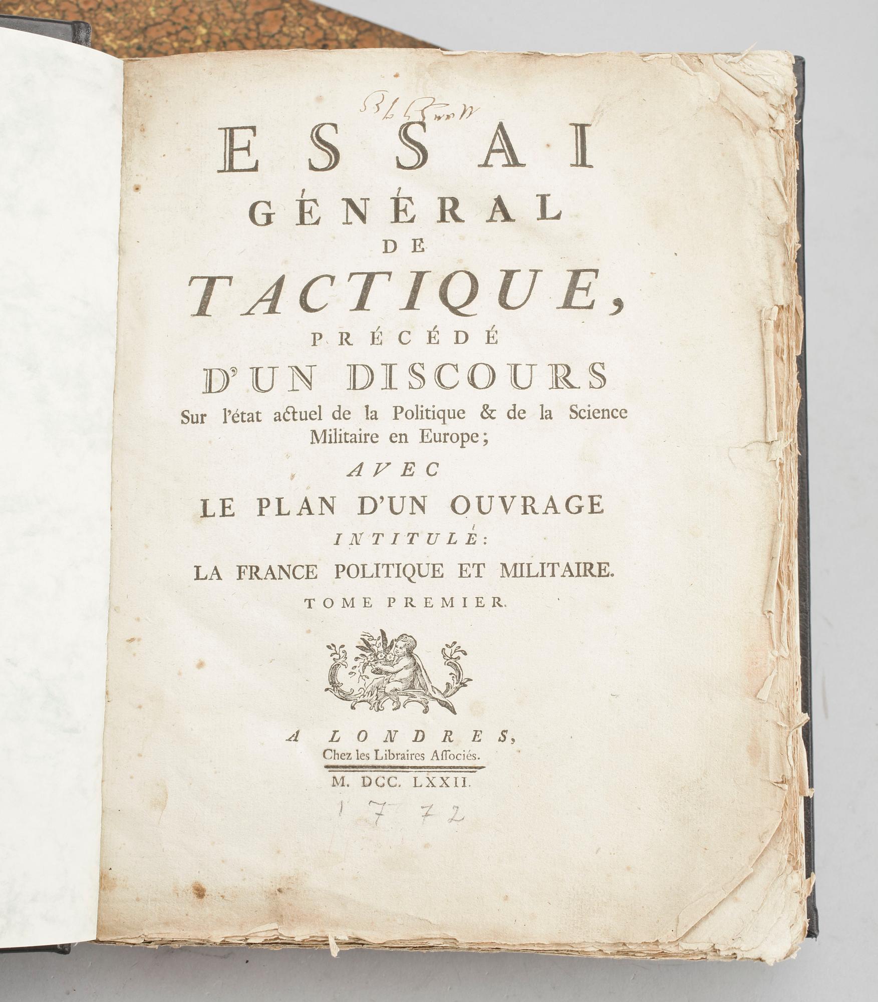 PARTI BÖCKER, 2+1 vol. Bl a Guibert Essai General de Tactique 1772.