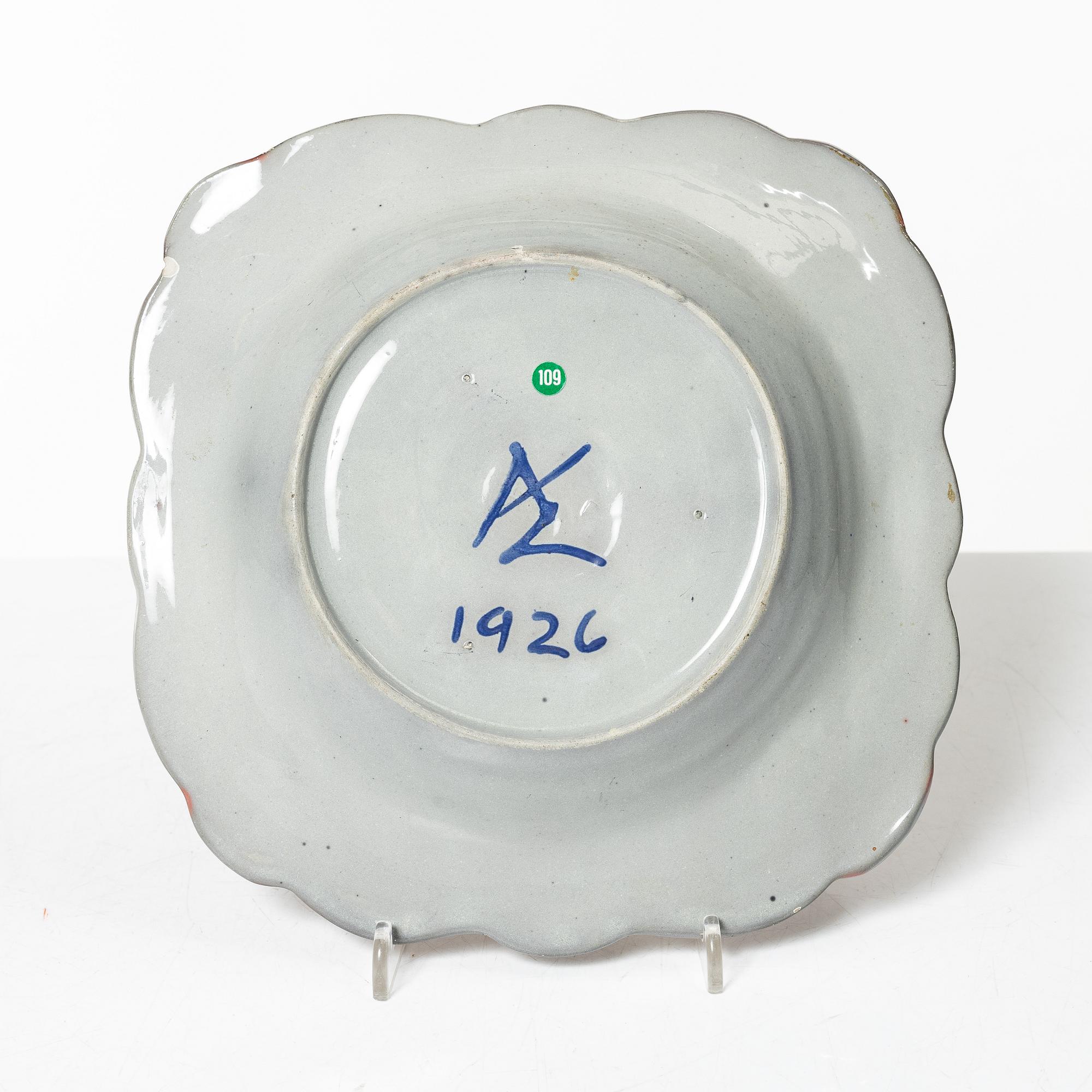 Allan Ebeling, a glazed ceramic dish, dated 1926.