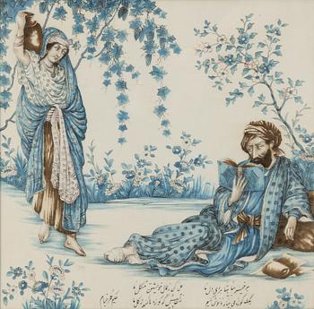 Sidenmålningar, ett par, Persien, omkring år 1900.