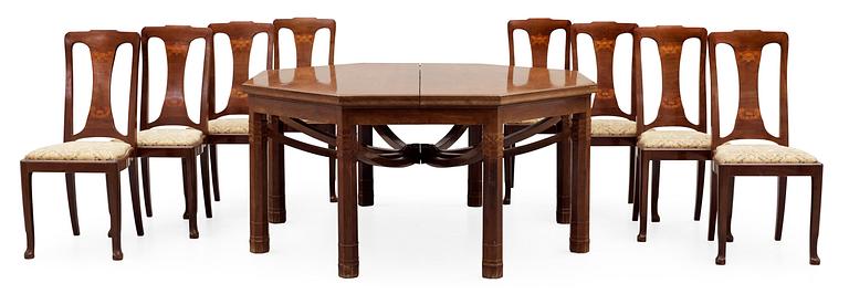 KULLMAN & LARSSON, matbord med åtta stolar, Baltiska utställningen 1914, jugend.