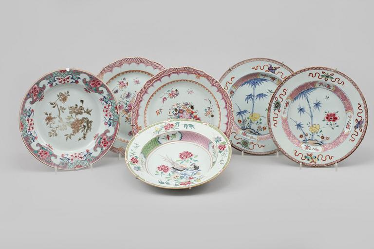 TALLRIKAR, 6 st, porslin, Kina, 1700-tal.