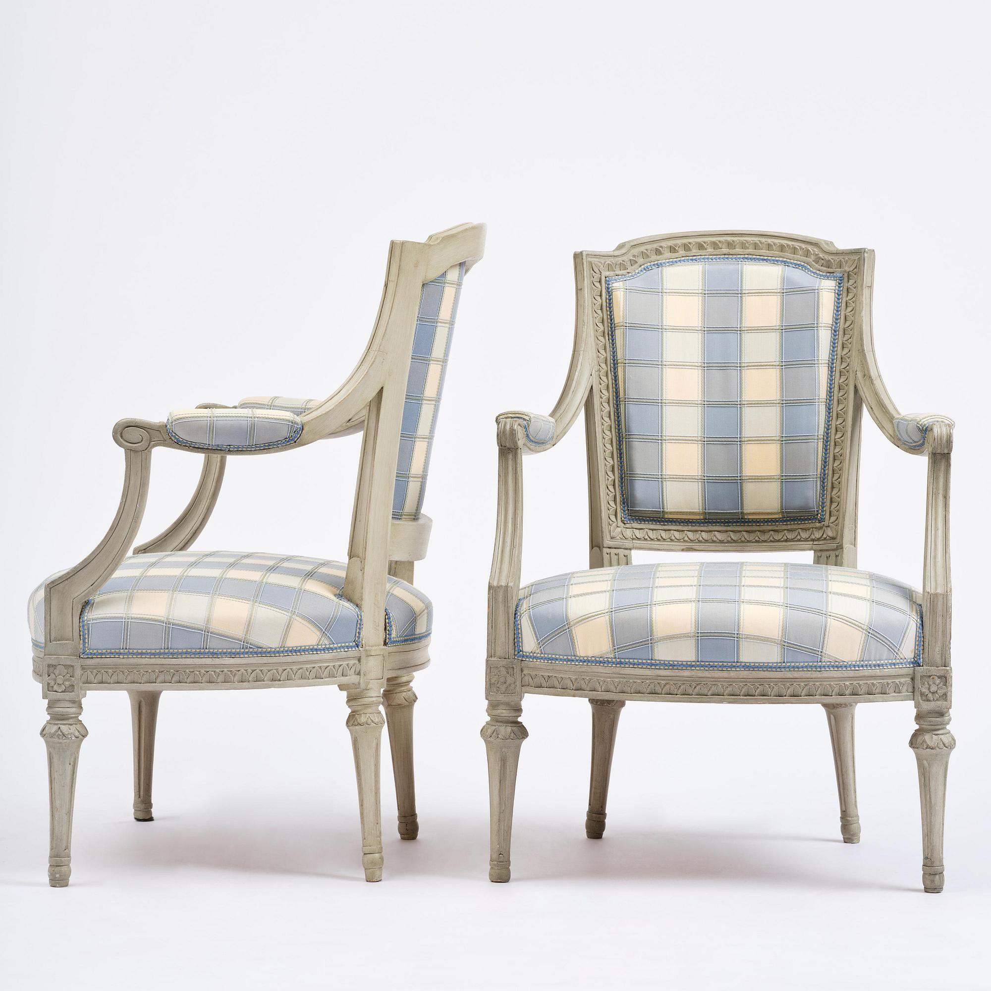 A pair of late Gustavian open armchairs by J. E. Höglander (master in Stockholm 1777-1813).