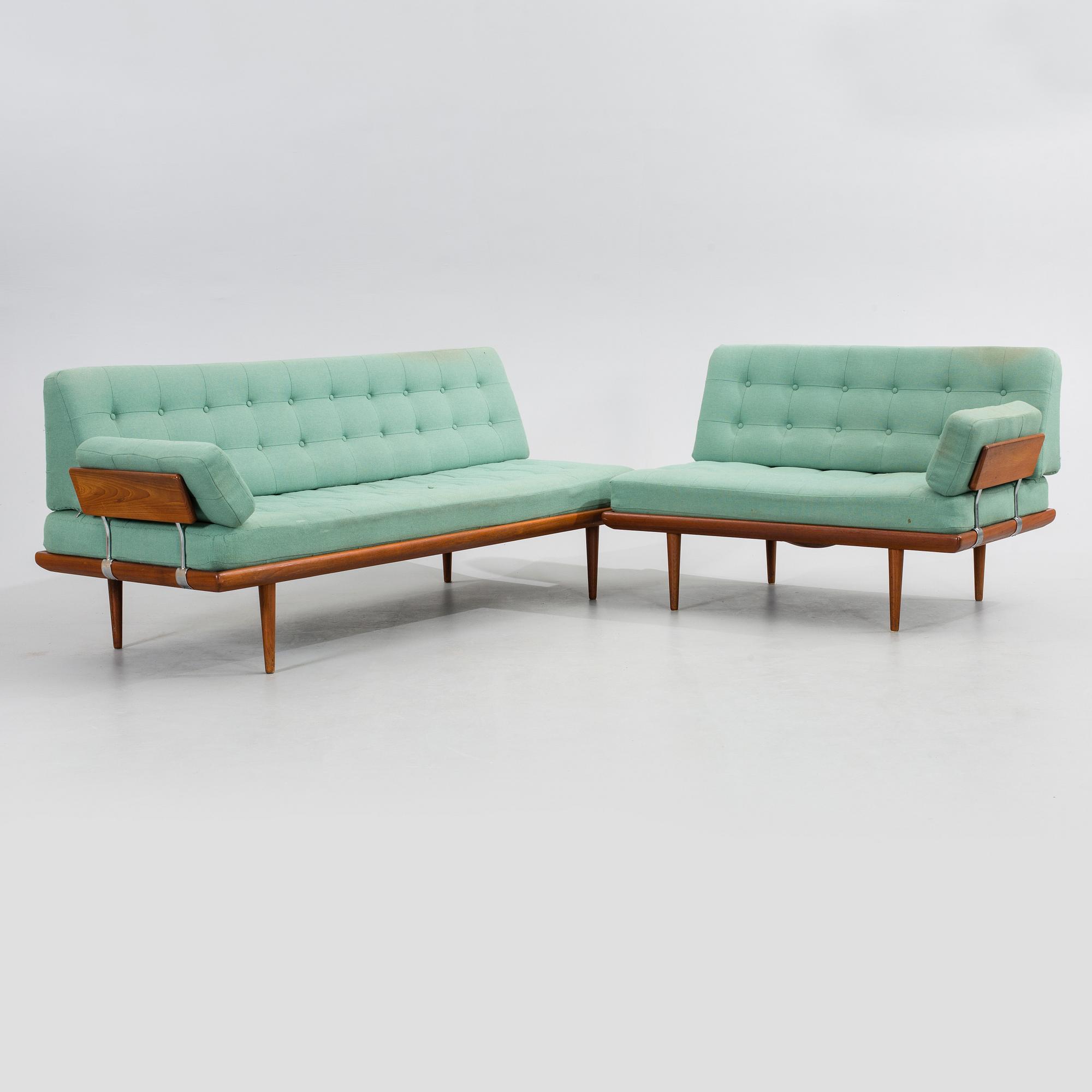 PETER HVIDT & ORLA MØLGAARD NIELSEN, soffgrupp 3 dlr, "Minerva", France & Son, Danmark, 1950/60-tal.