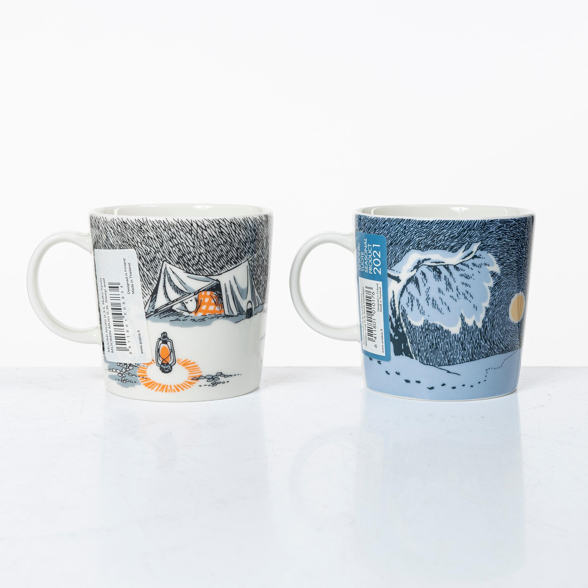 Arabia, 29 Moomin mugs, Finland.