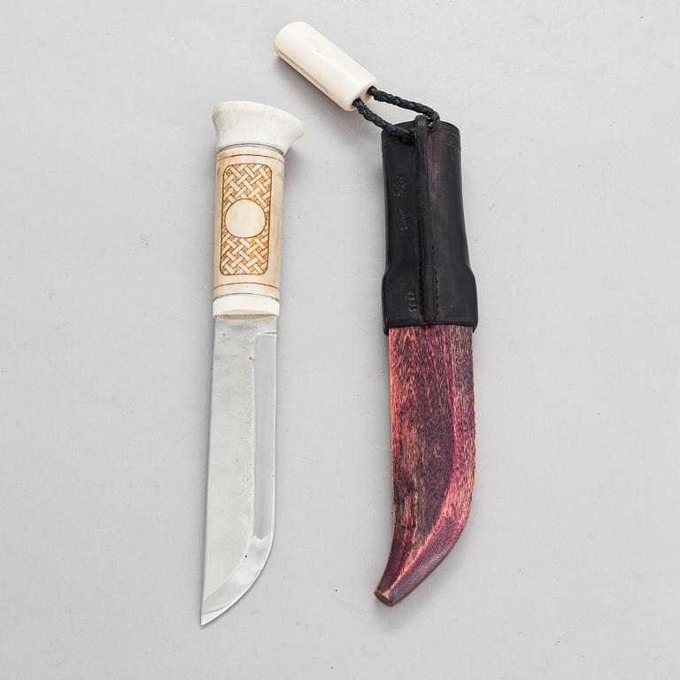 Leuku knife / large knife, signed Pentti Turunen, blade by Ivan Linderborg, duodji, second half of the 20th century.