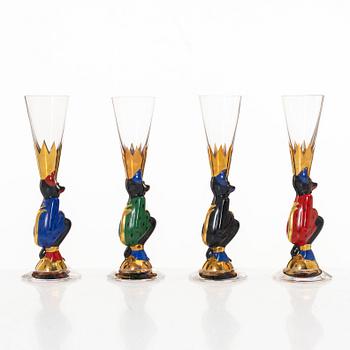 Gunnar Cyrén, snapsglas, 8 st, sk djävulsglas, ur Nobel-servisen, Orrefors.