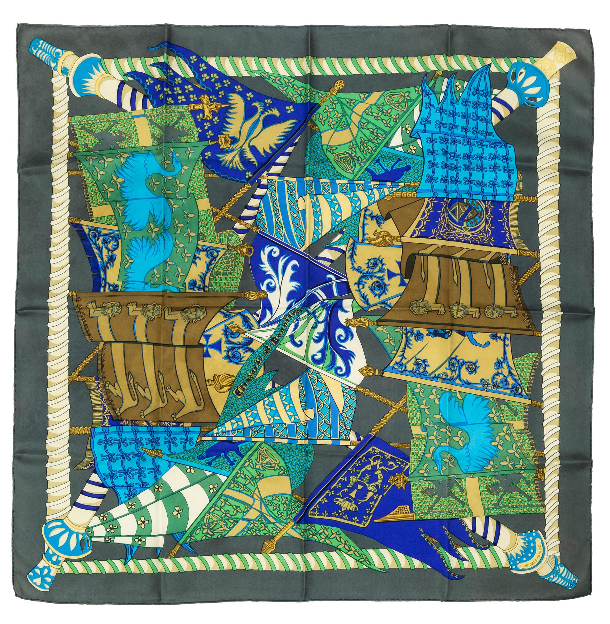 HERMÈS, scarf, "Etendards et Bannieres", Annie Faivre, 1st and unique edition 1984.