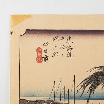 Utagawa Hiroshige II, after, seven woodblock prints.