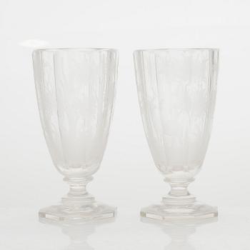 A lidded punch bowl and ten glasses, 1910s-1930s.