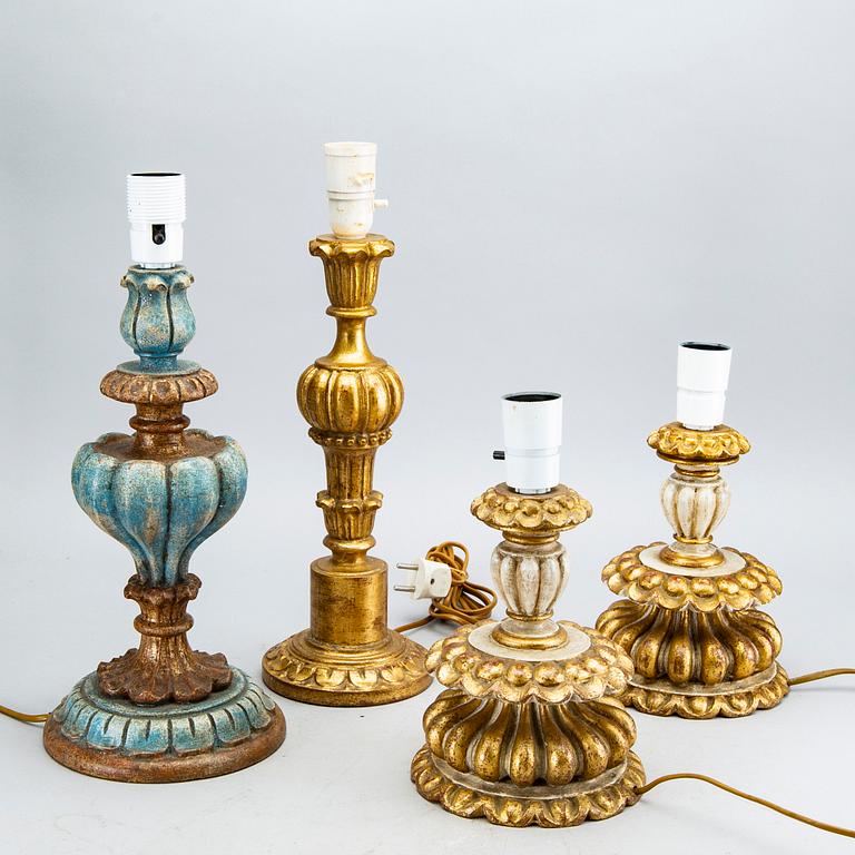 A set of four table lamps from Paoletti, Firenze Italy, second half of 20th century.