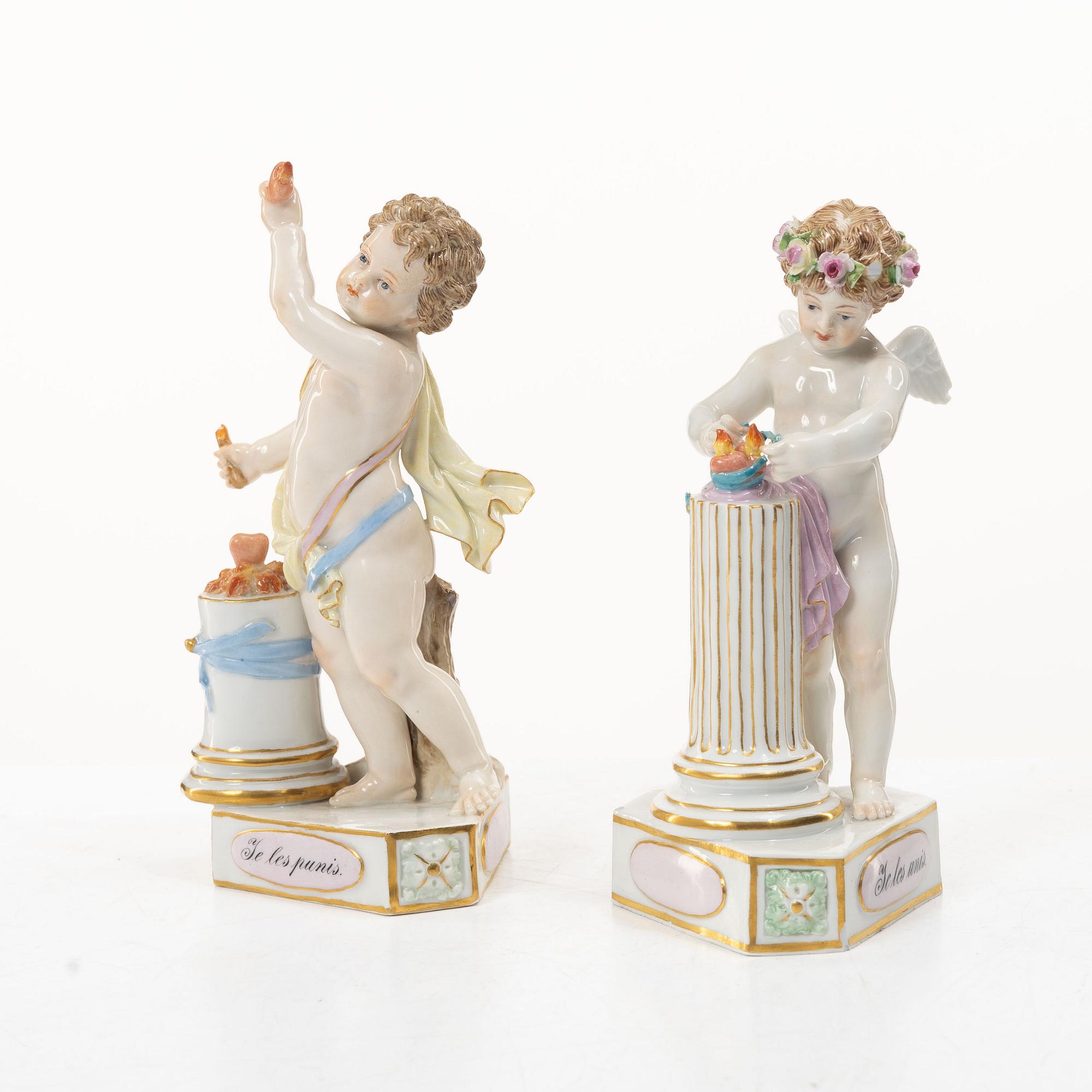 Meissen, A pair of porcelain figures, "Je les punis" and "Je les unis", from the "Devisenkinder"-series, around 1900.