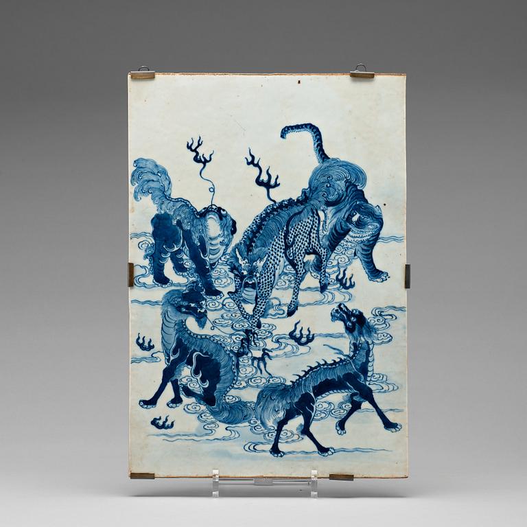 A blue and white porcelain plaque, Qing dynasty, 19th century.