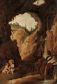 849. Joos de Momper hans krets, Jesus och Johannes Döparen i grottan.