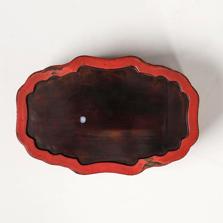 A fine carved lacquer box and cover with tianqi lacquer inset boxes and covers, Qing dynasty, Qianlong (1736-95).