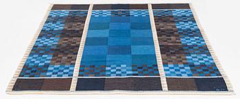 Ingrid Dessau, a carpet, 'Blå rutor', flat weave, c 273 x 174,5 cm, signerad ID and an unclear makers signature.