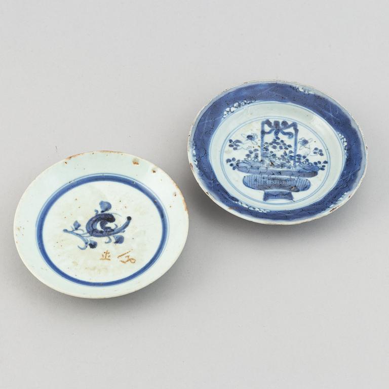 A group of 13 (11+2) blue and white bowls and dishes, Ming, Qing and, Japan, also  20th century.