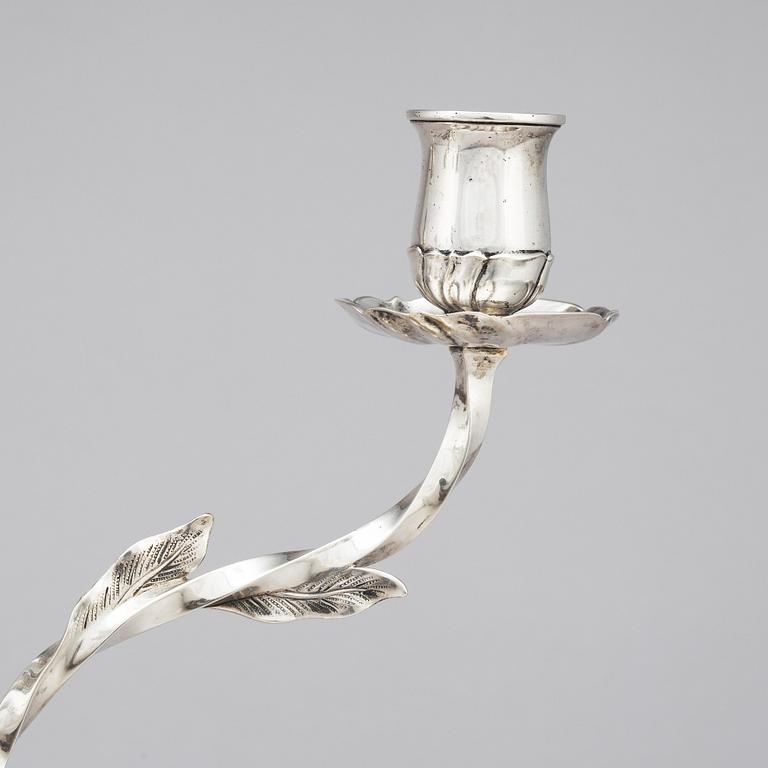 Atelier Borgila, a pair of three-light silver candelabra, Stockholm 1929.