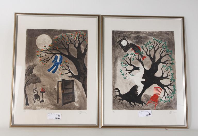 UNGER, HENRY. Färglitografier, 2 st, sign.