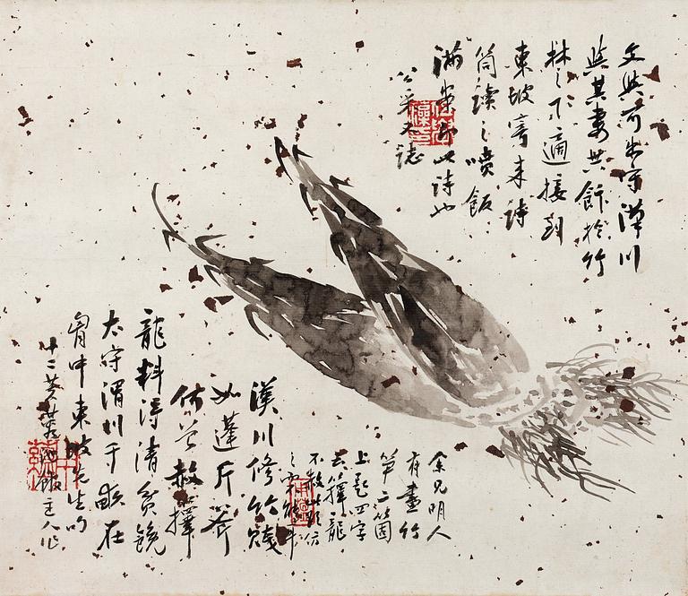 An album leaf with bamboo-sprouts and calligraphy by Wu Xuezao (1821-1850), signed.