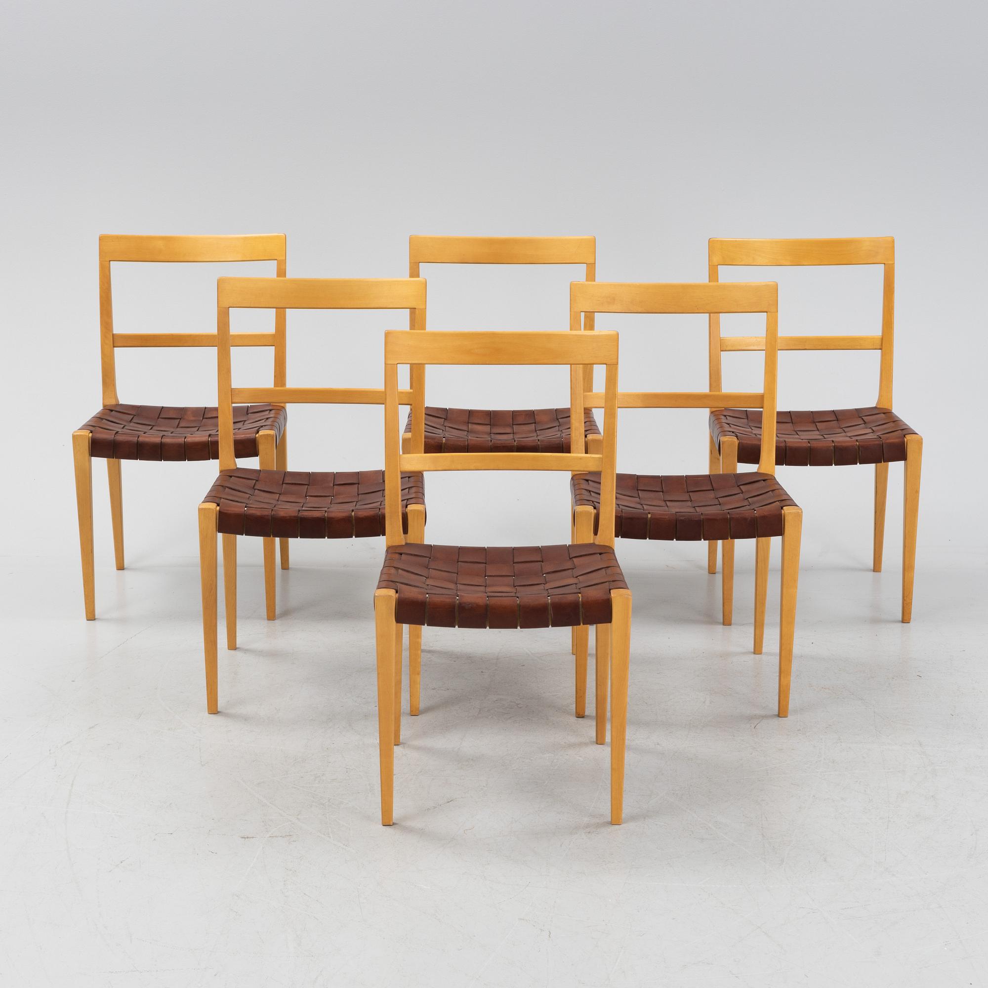 Bruno Mathsson, stolar, 6 st, "Mimat", Mathsson International, Värnamo, 1965.