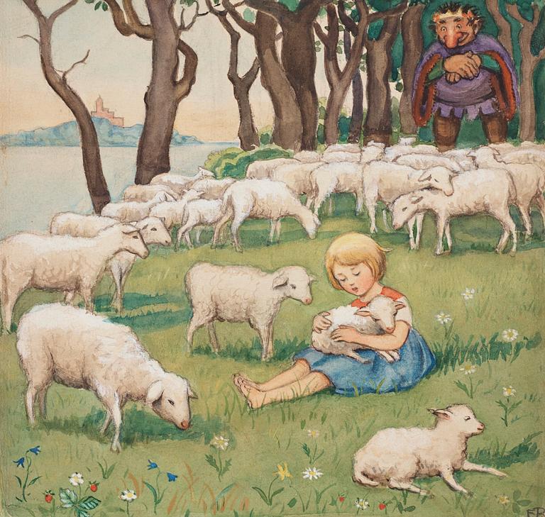 Elsa Beskow, The Girl and the Sheep (from "Resan till landet Längesen").