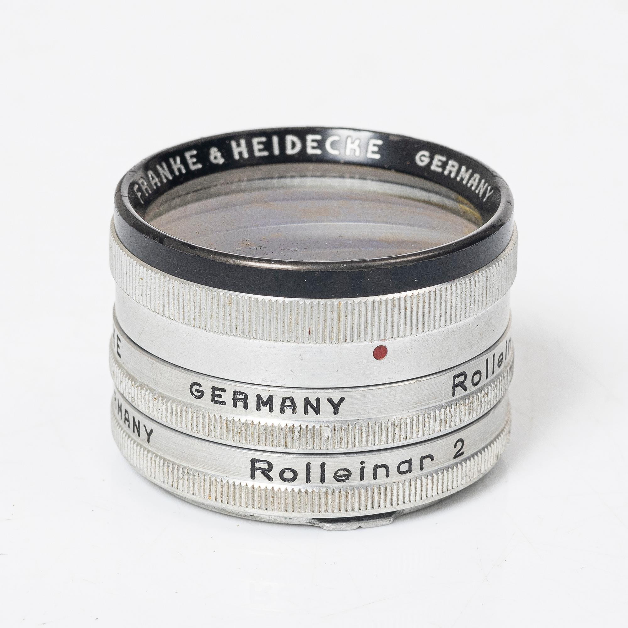 Mellanformatskamera, Rolleiflex, med väska och tillbehör, Franke & Heidecke, 1900-talets mitt, Tyskland.