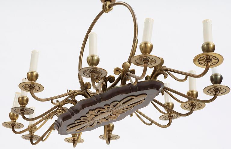 TAKLAMPA, mässing, 1930-tal. H 75.