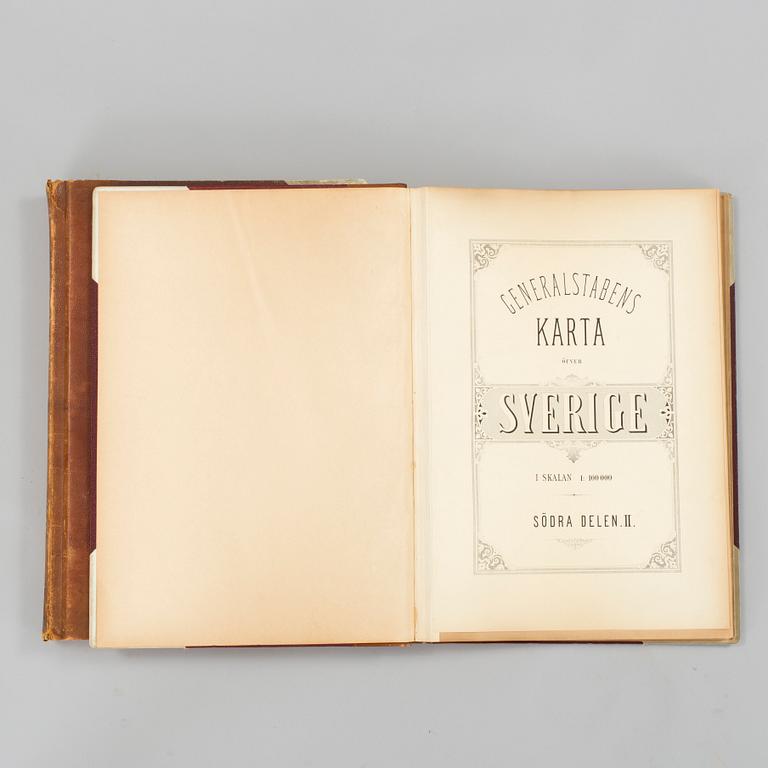 GENERALSTABEN. 2 vol, Generalstabens Karta öfver Sverige. Södra delen 1-2, Karta 1-120. Utan tryckår, sent 1800-tal.