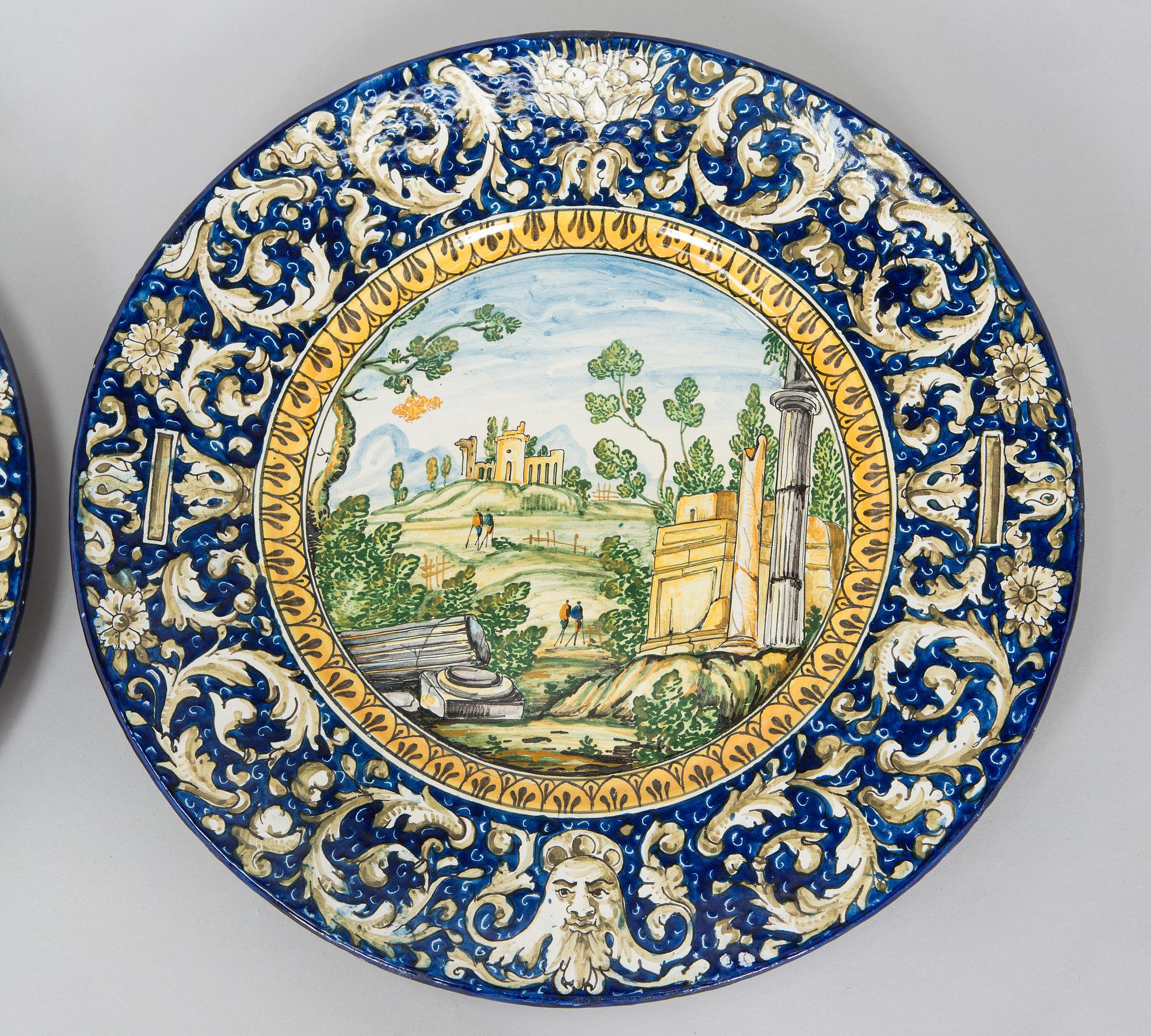 Two faience chargers in historic style, Italy, late 19th century.