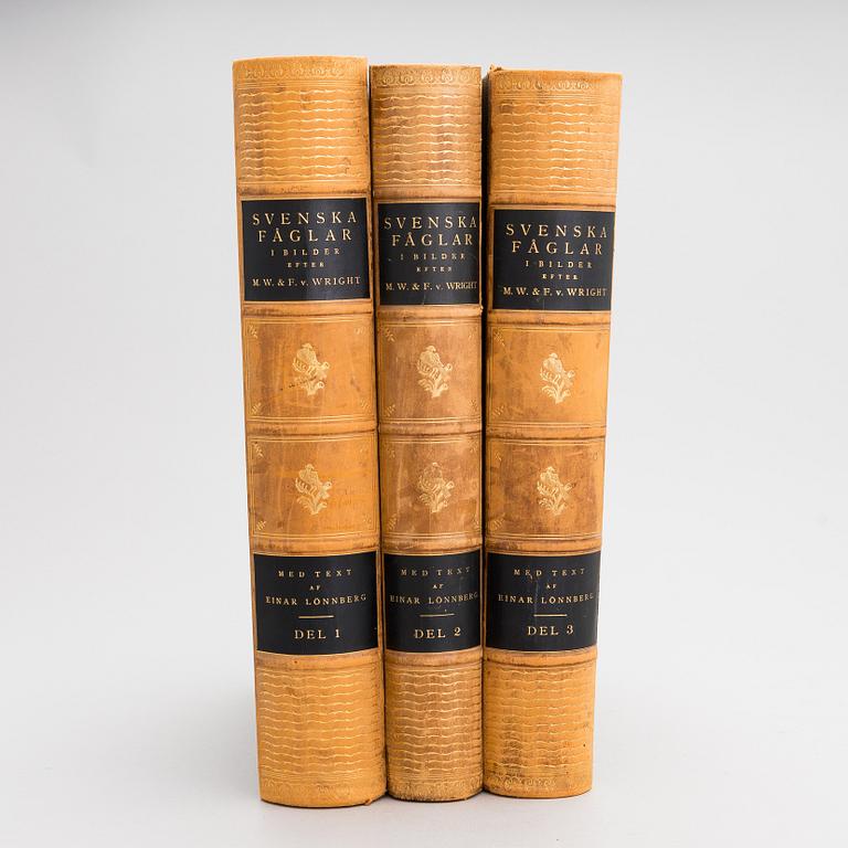 Books, 3 vol, "Svenska Fåglar", M,W & F von Wright. 1924 and 1929 Stockholm.
