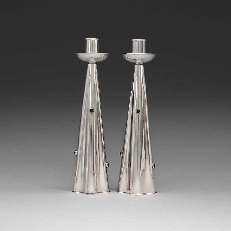 A pair of Vera Ferngren silver candlesticks, C.G Hallberg Stockholm 1959.