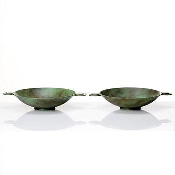 Hans Bergström, two bronze dishes, Ystad Metall, Sweden 1930s.