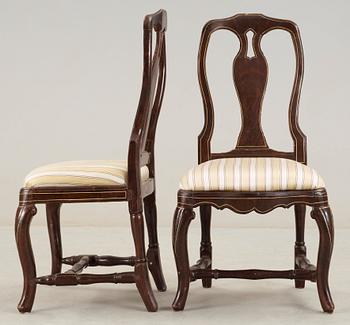 Seven Swedish Rococo 18th Century chairs.