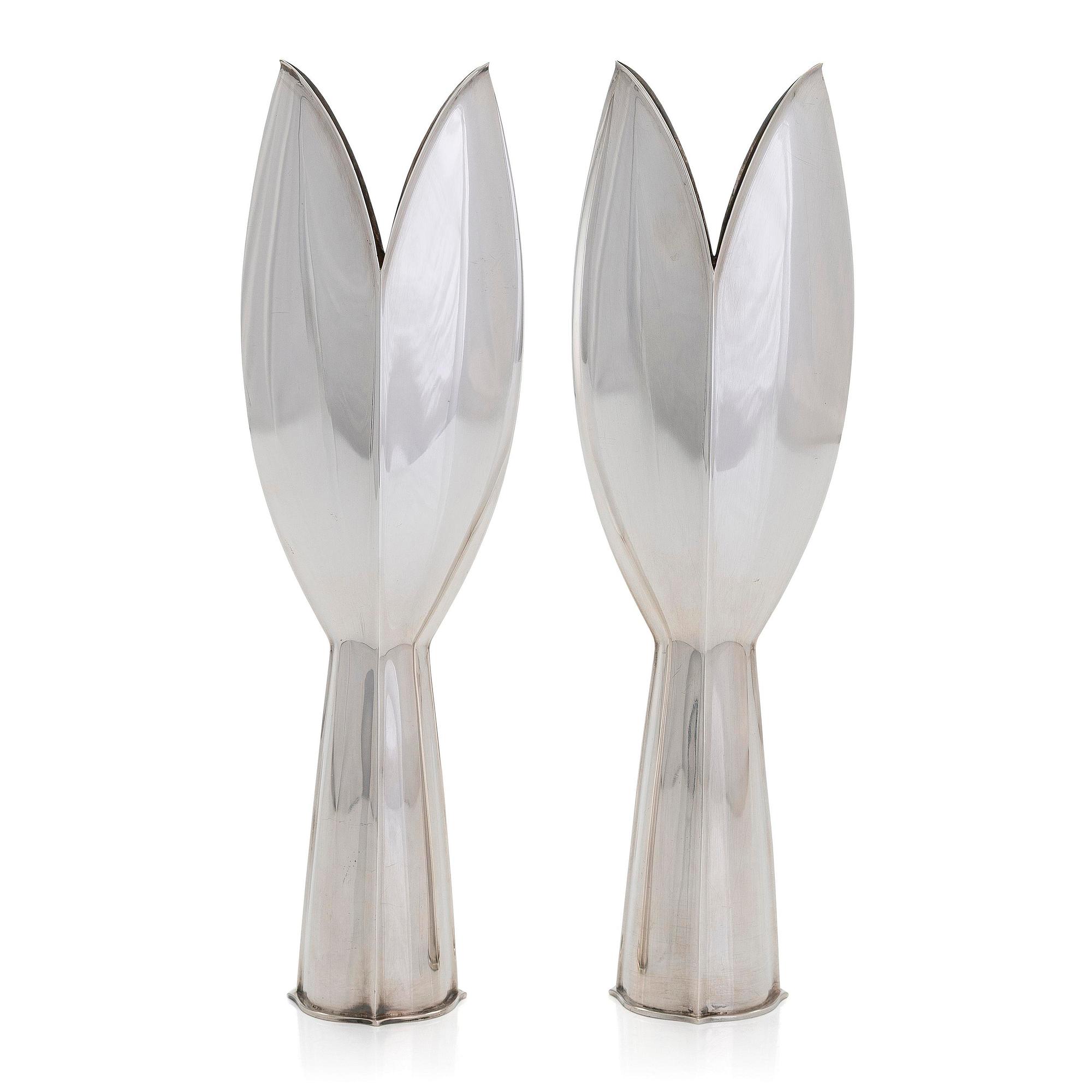 Tapio Wirkkala, a pair of 1950s silver TW-2 vases, Kultakeskus, Hämeenlinna 1957.