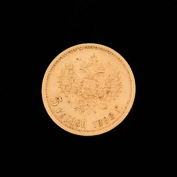 A 5 Rubel gold coin, Nikolaj II Russia 1898. Weight ca 4,3 grams.