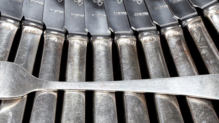 SMÖRGÅSBESTICK, silver, 23 delar. C G Hallberg, Stockholm, 1945. Vikt ca 675 g.