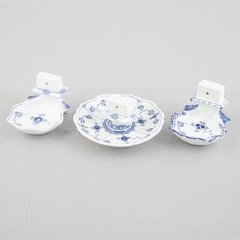 Three 'Blue Fluted' / 'Musselmalet' porcelain matchbox stands, Royal Copenhagen, models 136, 546, 2044, 1898-1923.